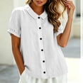 thumbnail image 5 of Yutgune Women's Trendy Cotton Linen Top Casual Solid Color Short-Sleeved Button-Down Blouse Collar Shirt, 5 of 9