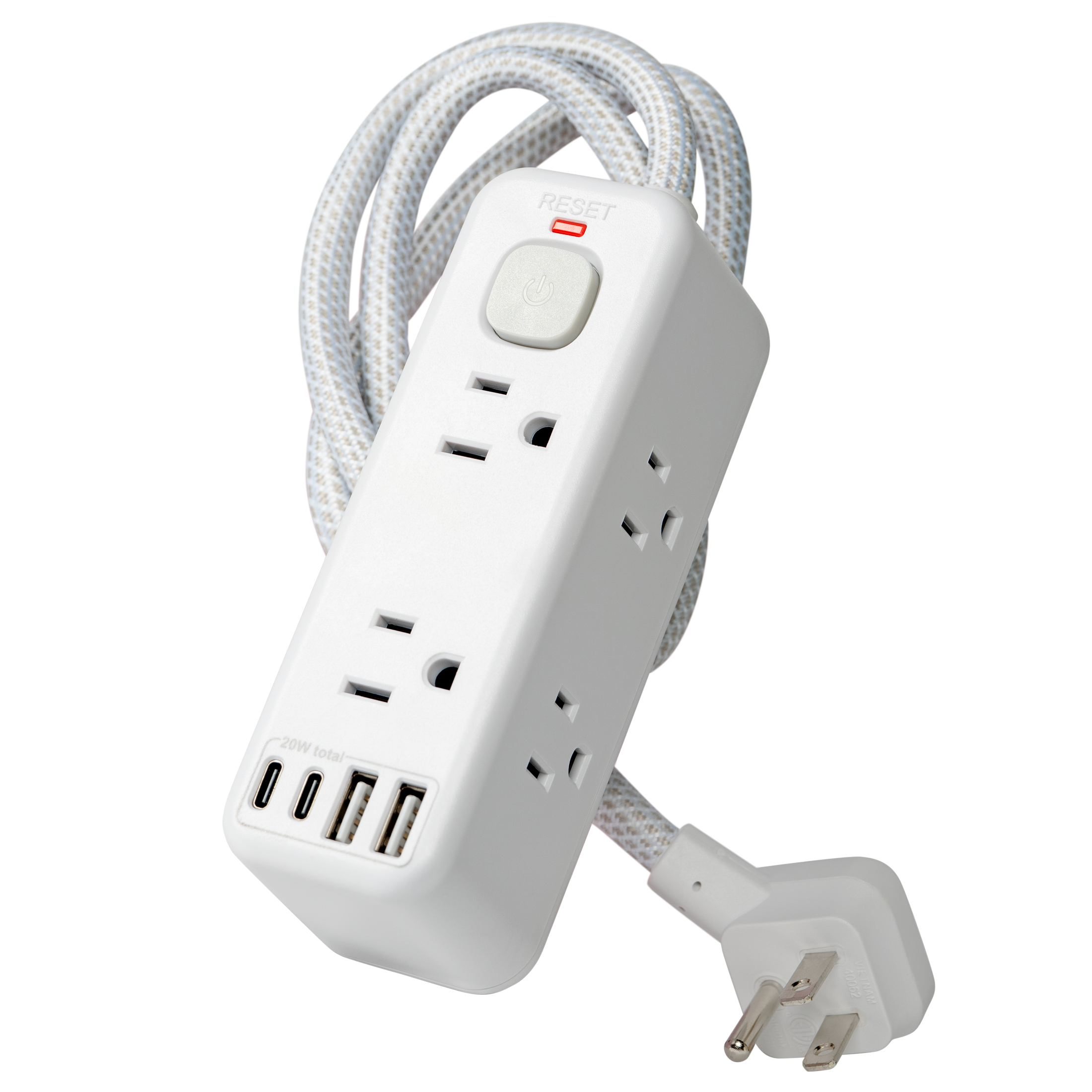 Hyper Tough USB Power Strip 6 Outlet 3ft Cord 900J White photo 2