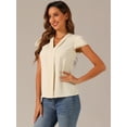 thumbnail image 4 of DARING DIVA Women's Summer Office Tops V-Neck Solid Color Chiffon Blouse L Apricot, 4 of 6