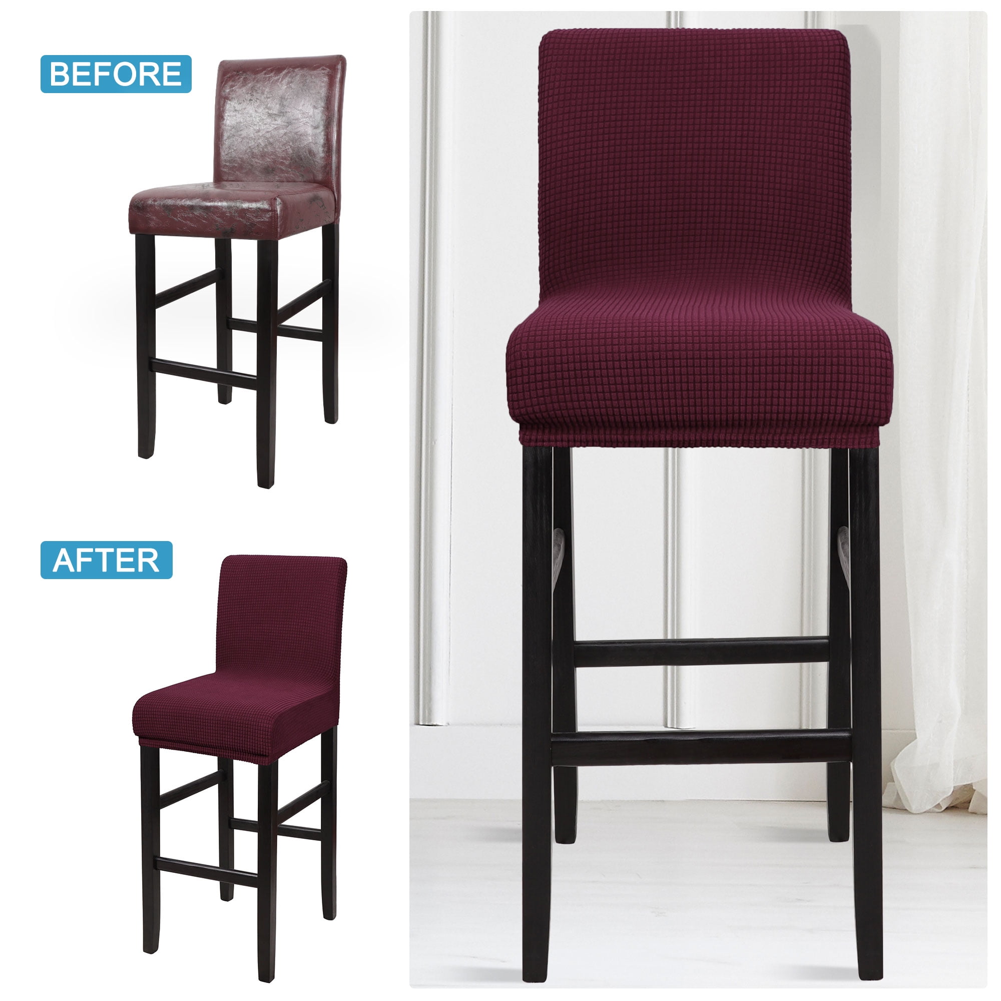 Unique Bargains Polyester Stretch Bar Stool Covers Elastic Band Mid Back Chair Slipcover Burgundy 1 Pc