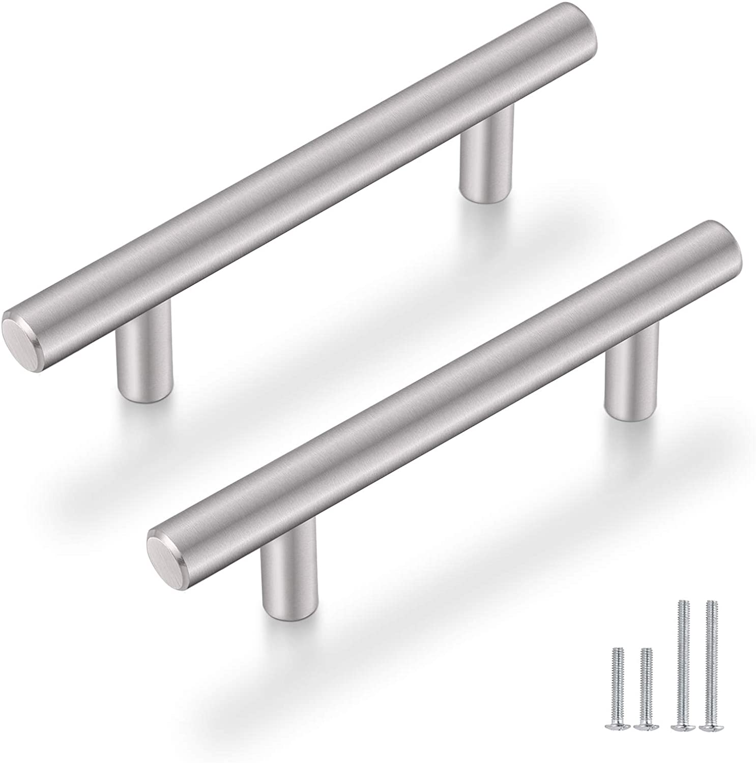 (10 Pack) Probrico Solid Stainless Steel Modern Euro Style Cabinet Pulls Dresser Drawer Handles Satin Nickel 3-3/4" Hole Center T Bar Kitchen Cupboard Handles 6" Overall Length Furniture Hardware - image 1 of 7