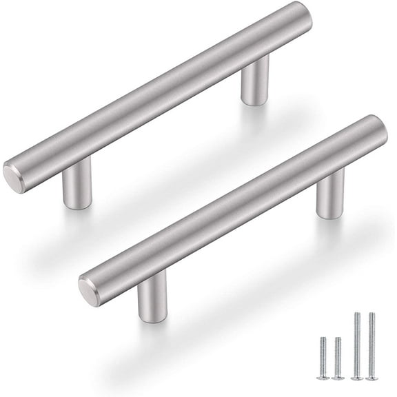 10 Pack | 4'' Solid Cabinet Pulls Brushed Nickel Stainless Steel Kitchen Cupboard Handles, Euro T Bar Stainless Steel Kitchen Drawer Pulls Bathroom/Bedroom/Wardrobe Cabinet Hardware