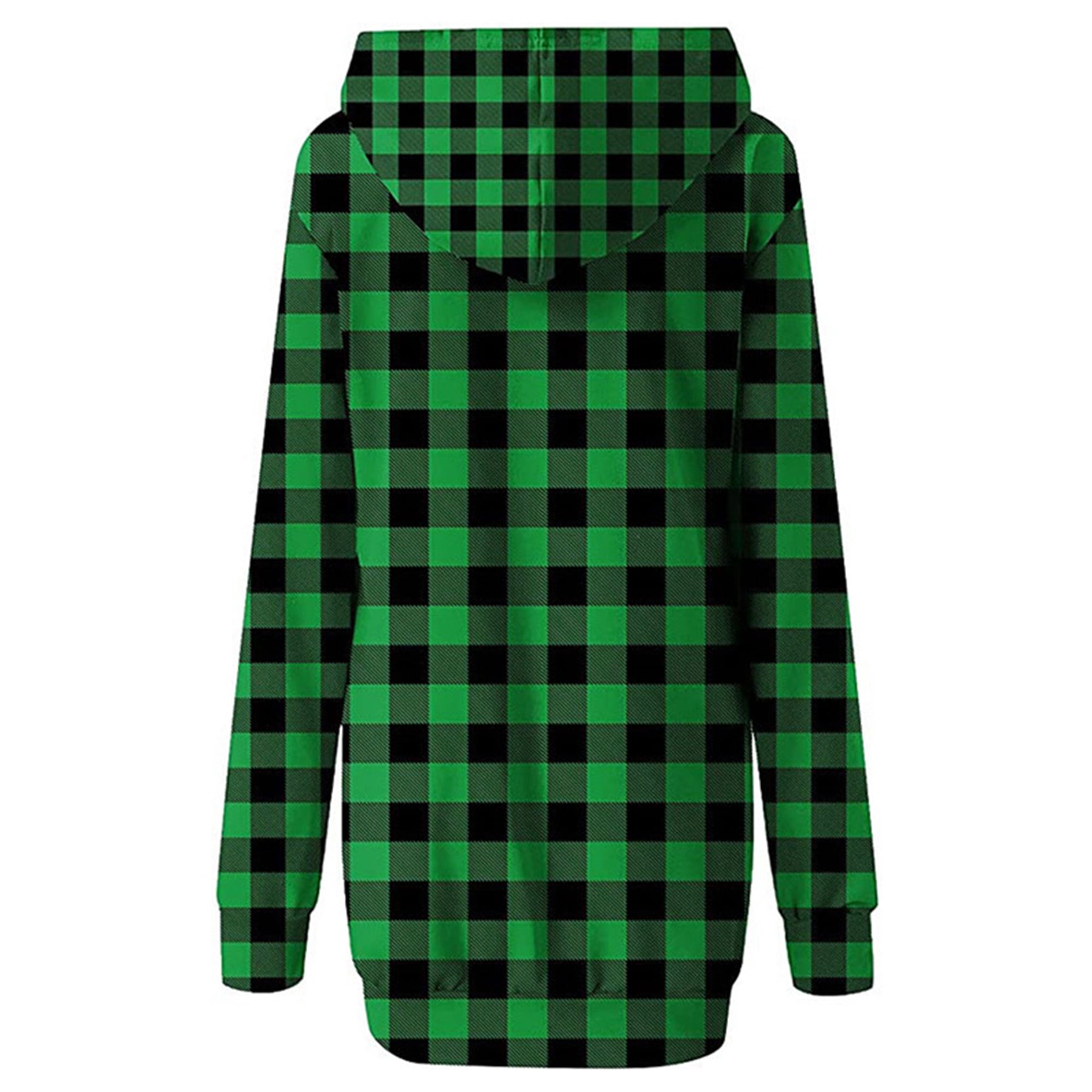 Innerwin Pullover Hoodie Midi Long Women Sweatshirt Dress Winter Plaid Casual Hooded Dresses Green L Green