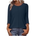 thumbnail image 1 of Wo-Fusoul Haut pour Femmes, Blouse Décontractée à Manches 3/4, Col Rond, Couleur Unie, Coupe Ample, Printemps Été, Vert Armée, 1 of 7