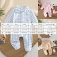 thumbnail image 3 of BOBOGOJP Newborn Baby Boy Girl Gingham Footed Romper Peter Pan Collar Infant Long Sleeve Zipper Jumpsuit Coming Home Outfit Sky Blue for Size 3-6 Months, 3 of 5