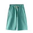 thumbnail image 3 of qILAKOG Women's Linen Bermuda Shorts High Waist Drawstring Knee Length Shorts Elastic Comfy Lounge Shorts Ladies Straight Leg Shorts Womens Summer Casual Shorts with Pockets, 4XL&Green, 3 of 4