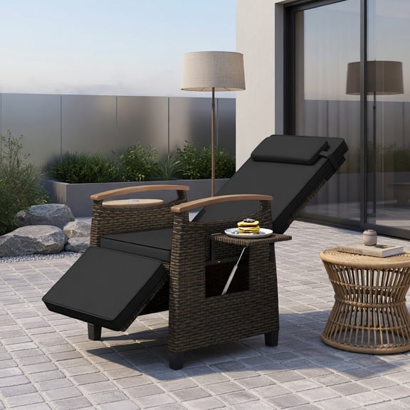 Spaco Patio Wicker Recliner Chair, Chaise Lounge with Adjustable Backrest and Footrest for Patio, Garden, Backyard, Black
