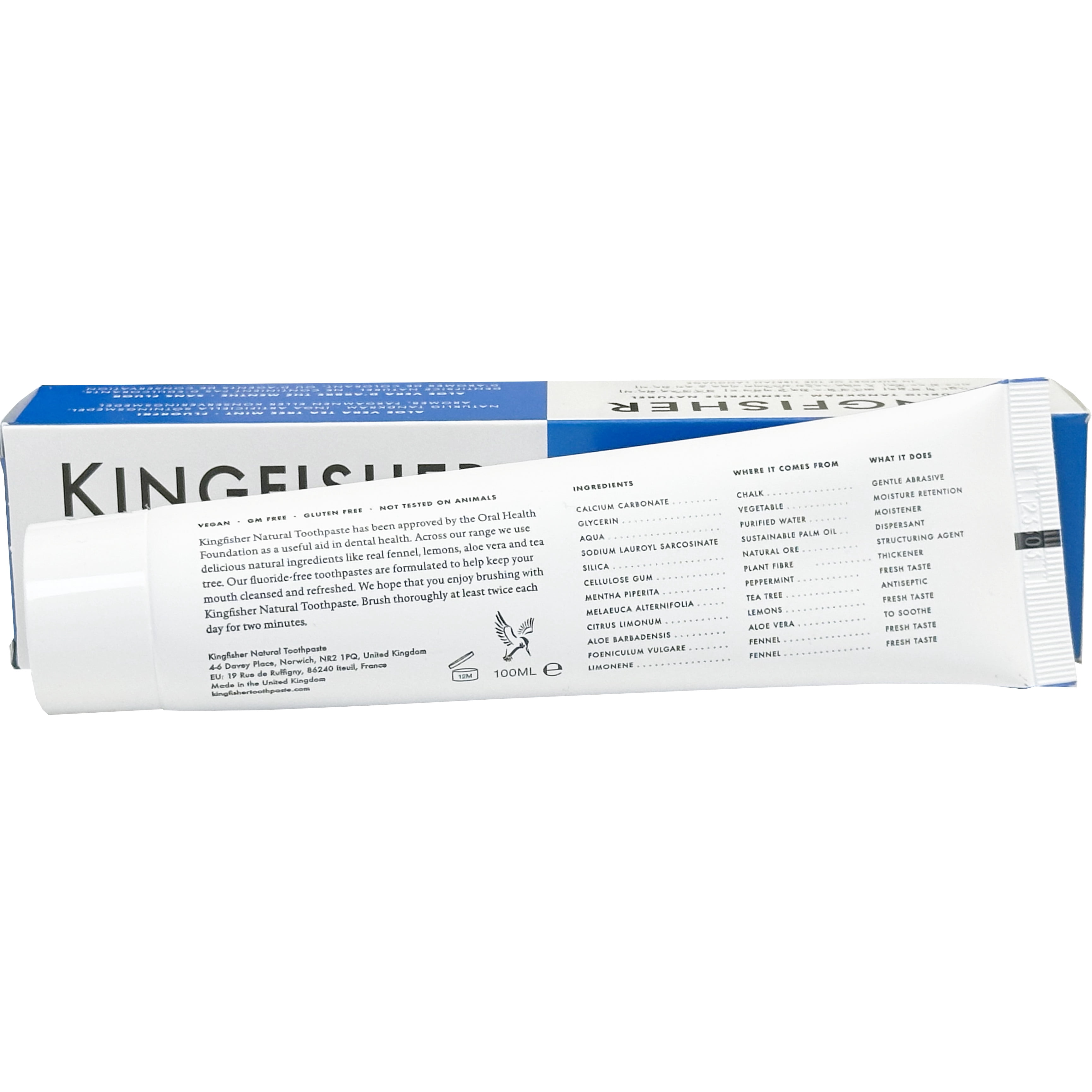 Kingfisher Aloe Vera, Tea Tree, Mint Toothpaste - Fluoride Free 100ml (Pack of 3)