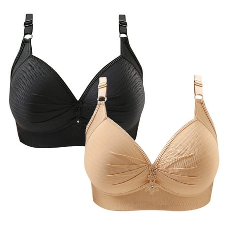 Crunowin Wireless Bra 2Pc Women s Plus Size  Solid Color Non-Steel Ring Gathering Casual Comfort Bras Beige 46/105BC