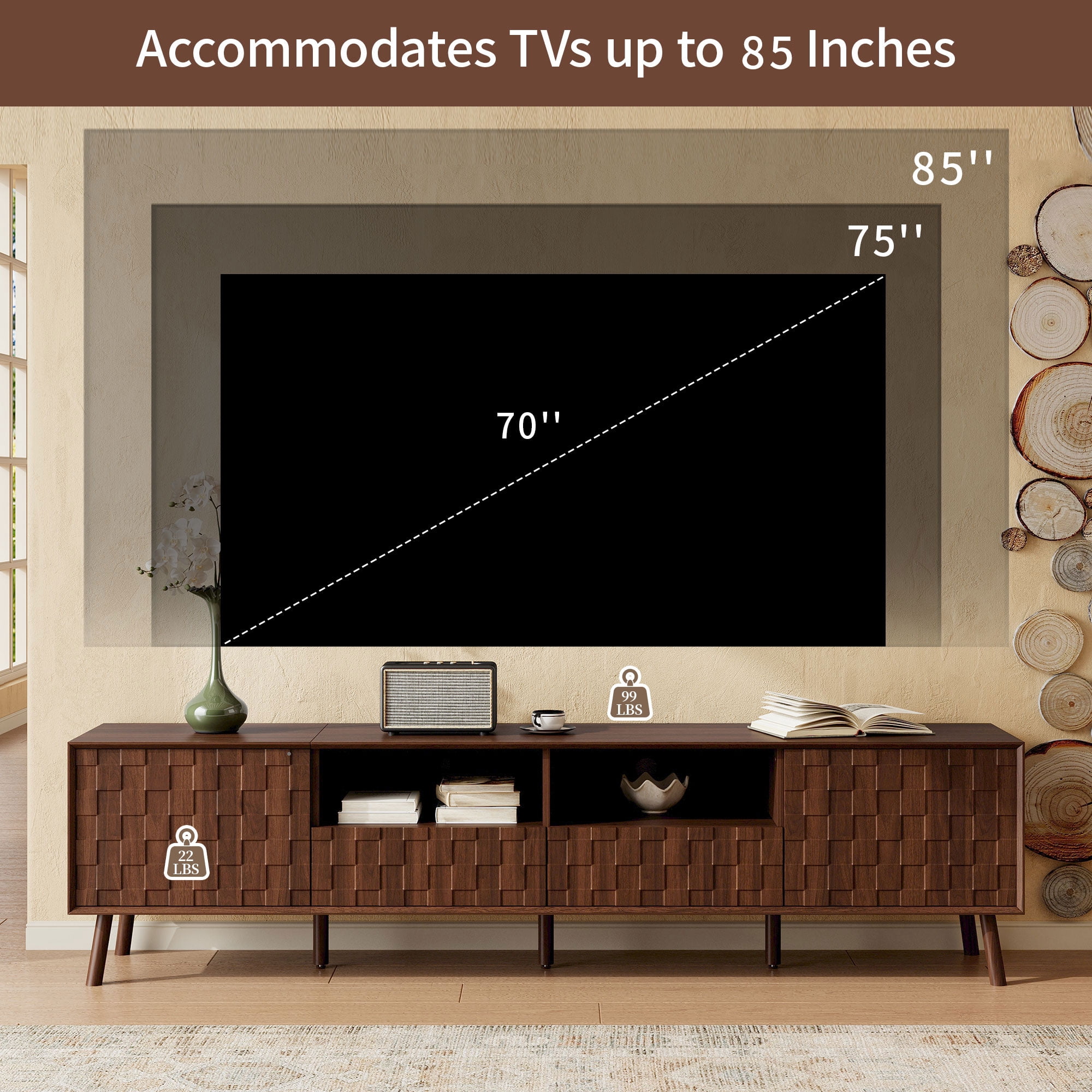 Homy Casa 78.7" TV Stand for 75 Inch TV with Drawers and Cabinets, Mid Century Wood Media Console