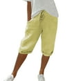 thumbnail image 2 of Lroveb Linen Shorts for Women High Waisted Bermuda Shorts Womens Knee Length Short Pants Ladies Loose Drawstring Casual Solid Color Shorts Yellow, 2 of 5