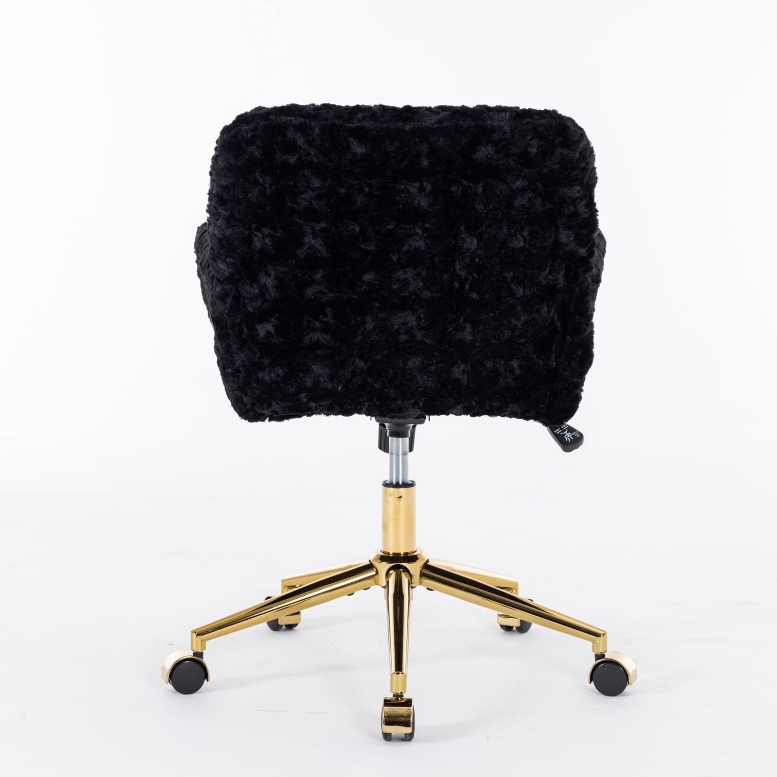 GAKMCIL Artificial Alpaca Wool Home Office Chair, Ergonomic Desk Chair, Vanity Chair with 360 ° Swivel, Arm, Golden Metal, Chassis can be Tilted 40°, 300lb Load for Study, Office, Bedroom (Black)