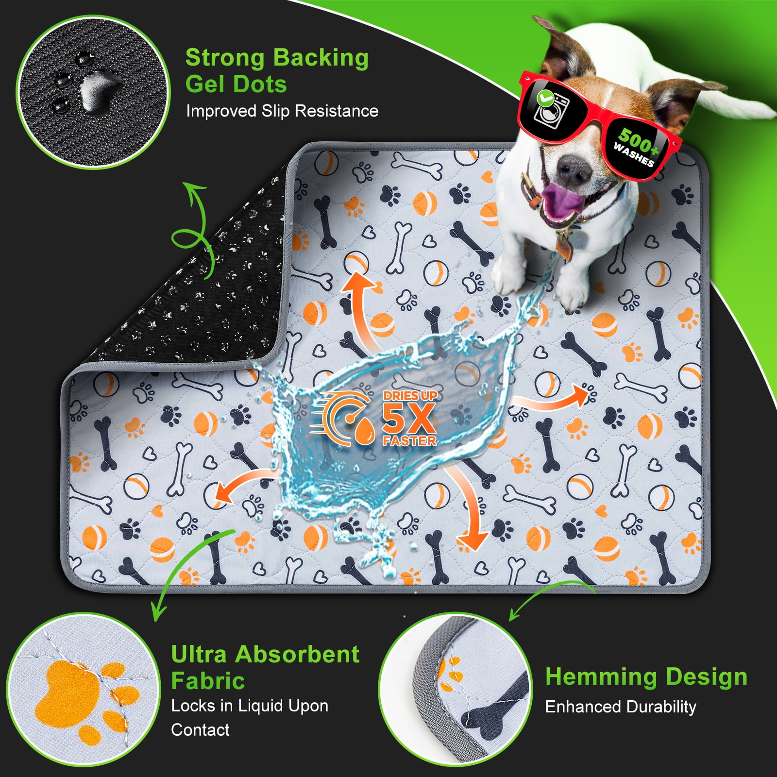Hompet Dog Grass Pad with Tray Large, 35"x22.5", 2 Reusable Artificial Turf for Dogs Potty, Quickly Absorbency Portable Dog Litter Box, Waterproof Non-Slip Washable Pee Pads