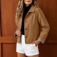 thumbnail image 3 of Women's Twill Button Down Cropped Jackets Fall Lapel Collar Rolled Long Sleeve Trendy Casual Crop Coats XS-XL, 3 of 7
