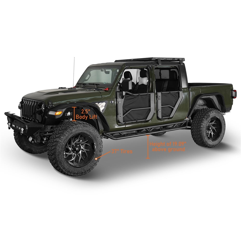 Hooke Road Pair Side Steps Running Board Nerf Bar for 2020-2025Jeep Gladiator JT Black