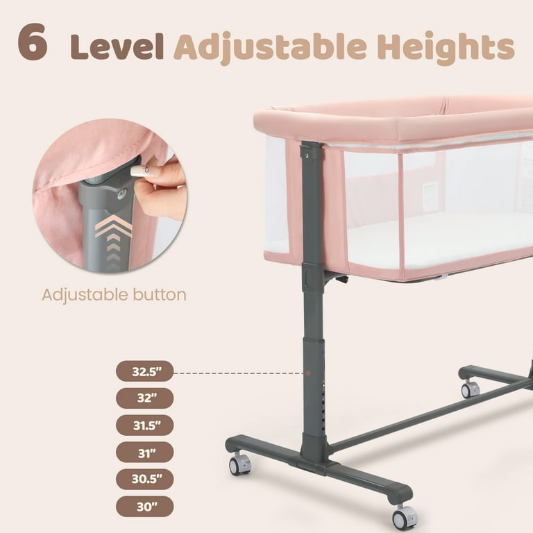 AILEEKISS Baby Bassinet with Wheels, Adjustable Height, Mesh