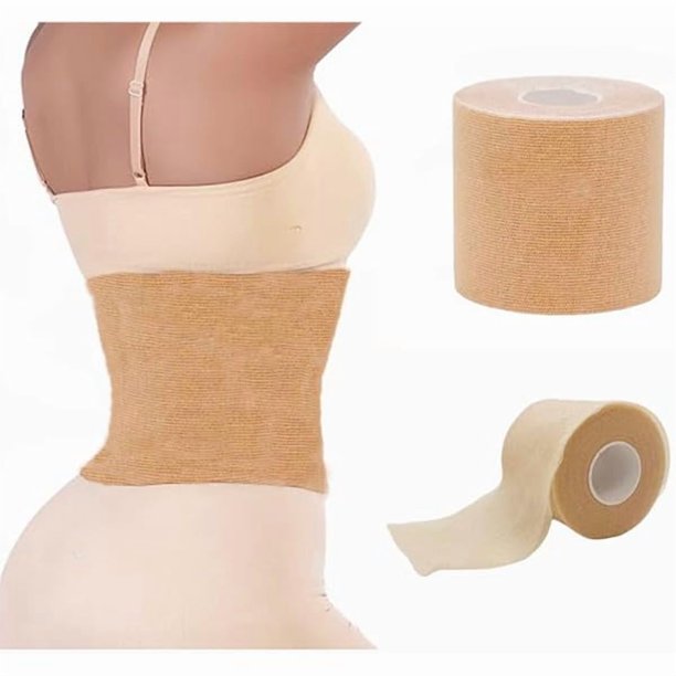 wonima44 Extra Wide Kaotic Magic Tape for Stomach, Belly Tape, Stomach Tape for Belly Fat, 3 inch x 5.5 Yards with a Foam Pre-Wrap Underwrap Tape Protect Skin 3.75 inch x 30 Yards (Beige)
