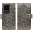 thumbnail image 4 of Compatible with Samsung Galaxy S20 Ultra 5G Wallet Phone Case and Tempered Glass Screen Protector Flower Faux Leather Flip Credit Card Holder Stand Zipper Cell Cover for S20ultra 20S G5 Women Grey, 4 of 9