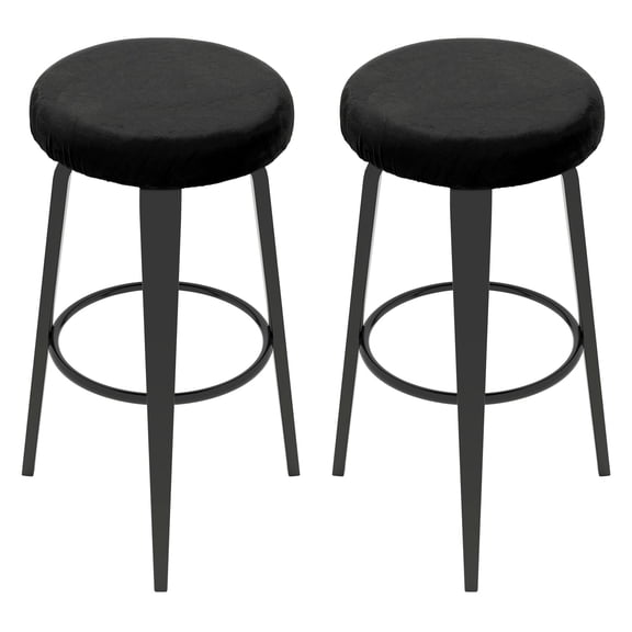 Uxcell 2 Pcs Velvet Bar Stool Covers, 10-14 Inch Round Bar Stool Cover with Elastic Band Stretch Chair Seat Cover Washable Slipcovers for Round Stool Chair, Black