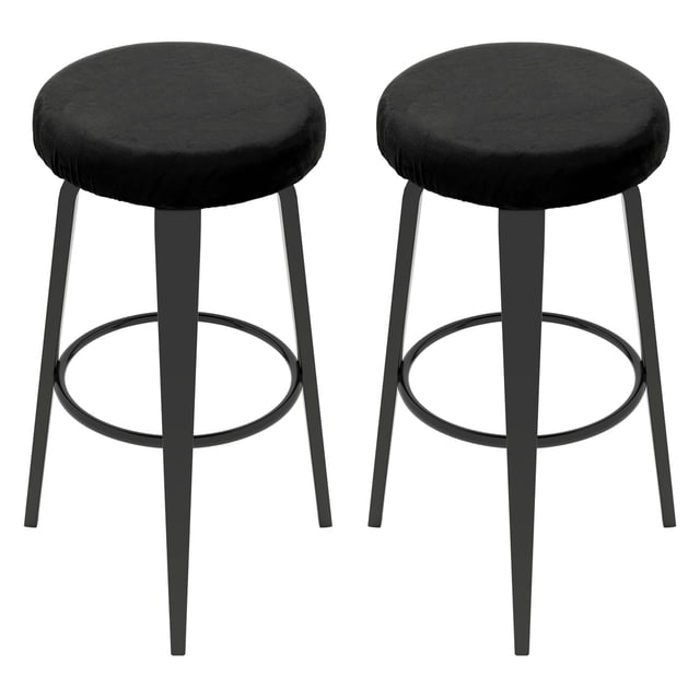 Uxcell 2 Pcs Fundas de Taburete de Terciopelo, Funda de Taburete Redondo de 14-18 Pulgadas con Banda Elástica, Fundas Lavables para Sillas de Taburete Redondo, Negro