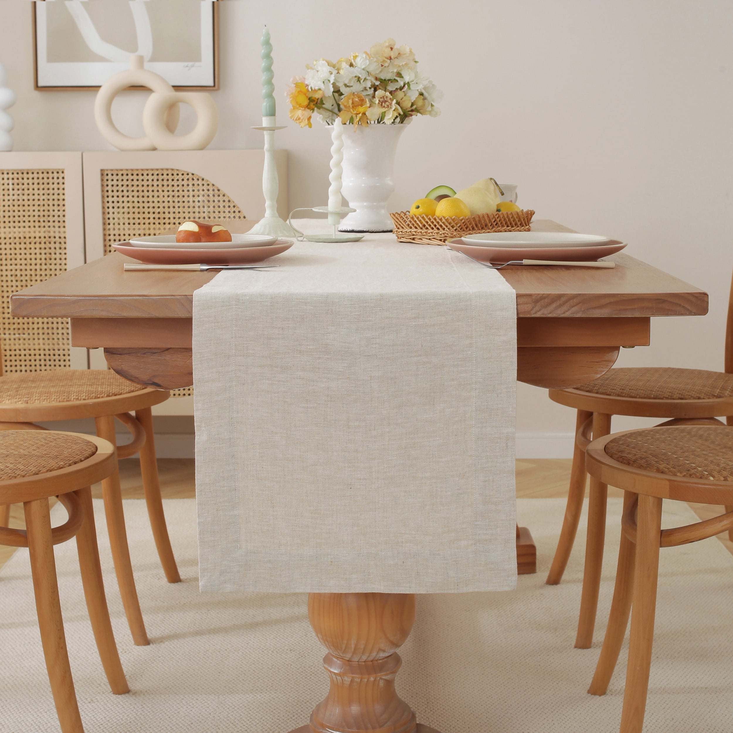 100% Pure Linen Natural Table Runner - 14x120 Inch French Linen Table Decor for Dining, Holidays, Christmas, and Weddings - Natural