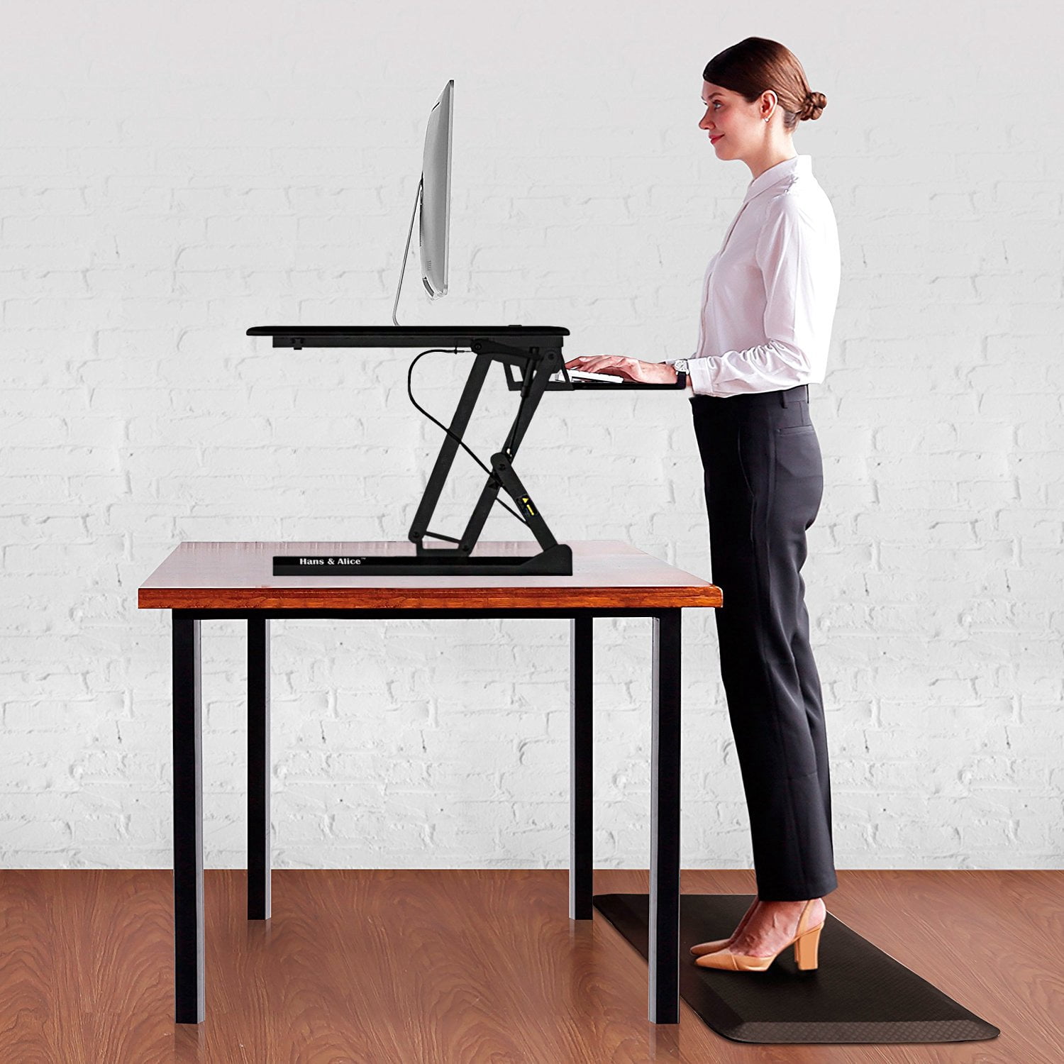 36" Height Adjustable Standing Desk Convert Sit Stand Dual Monitor and Laptop Riser Workstation with Anti-Fatigue Mat