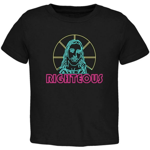 80's Neon Righteous Jesus Christ Religion Toddler T Shirt Black 3T