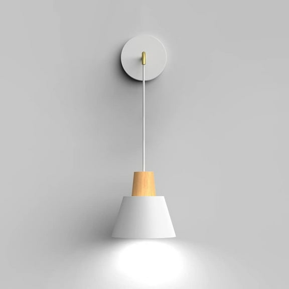 Nordic Wall Sconce Wood Hanging Wall Light Metal Wall Lamp Shade, Modern Wall Mount Lighting Fixtures Simple Headboard Lamps for Bedroom Bedside Living Room, E27 Socket