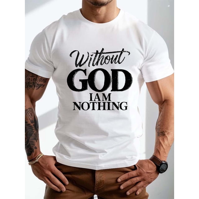 Camiseta de manga corta con estampado gráfico "God Elegance" para hombre: tops casuales de tendencia para el día a día, para hombres grandes y altos, para deportes de ocio.