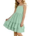 thumbnail image 4 of SGFCWSX Girls Casual Dress Spaghetti Strap Tiered Ruffle Hem Summer Party Beach Dress Green Size 12-13 Years, 4 of 8