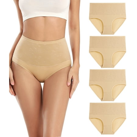 wirarpa Women s Cotton Stretch Underwear Briefs High Waisted Full Coverage Ladies Pantie Beige 4 Pack Size 5-10