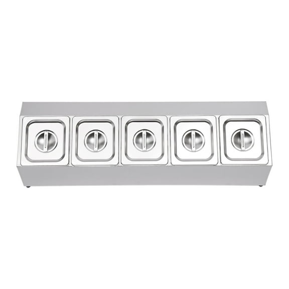 Spice Rack 1 Row Stainless Steel Spice Shelf Organizer Stand with 5 Pans & Lids