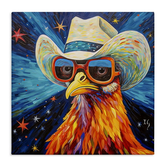 Stupell Industries Cowboy Chicken with Stars Animals & Insects Painting Gallery Wrapped Canvas Art Print Wall Art, 17 x 17
