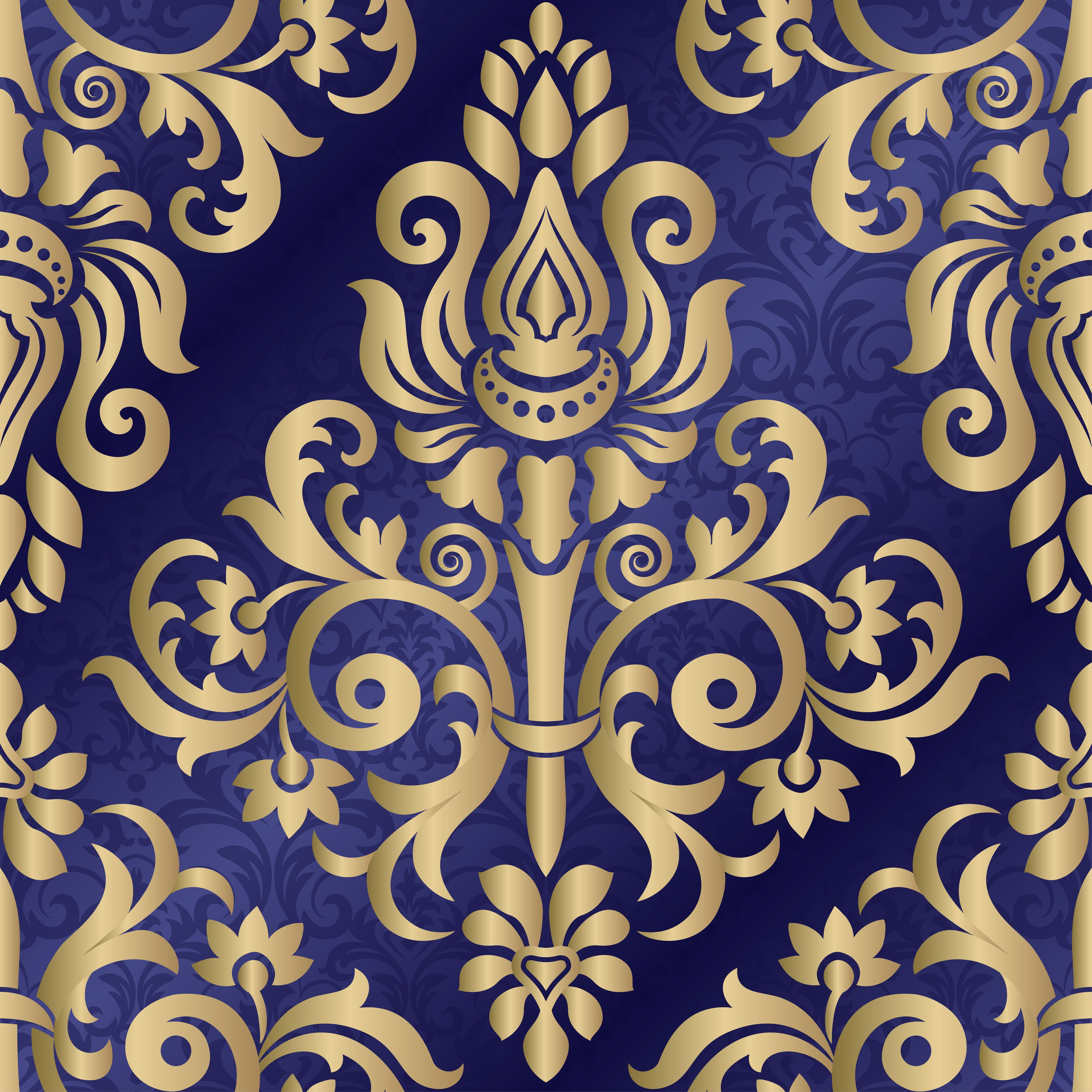 Blue Vintage Damask Peel and Stick Wallpaper