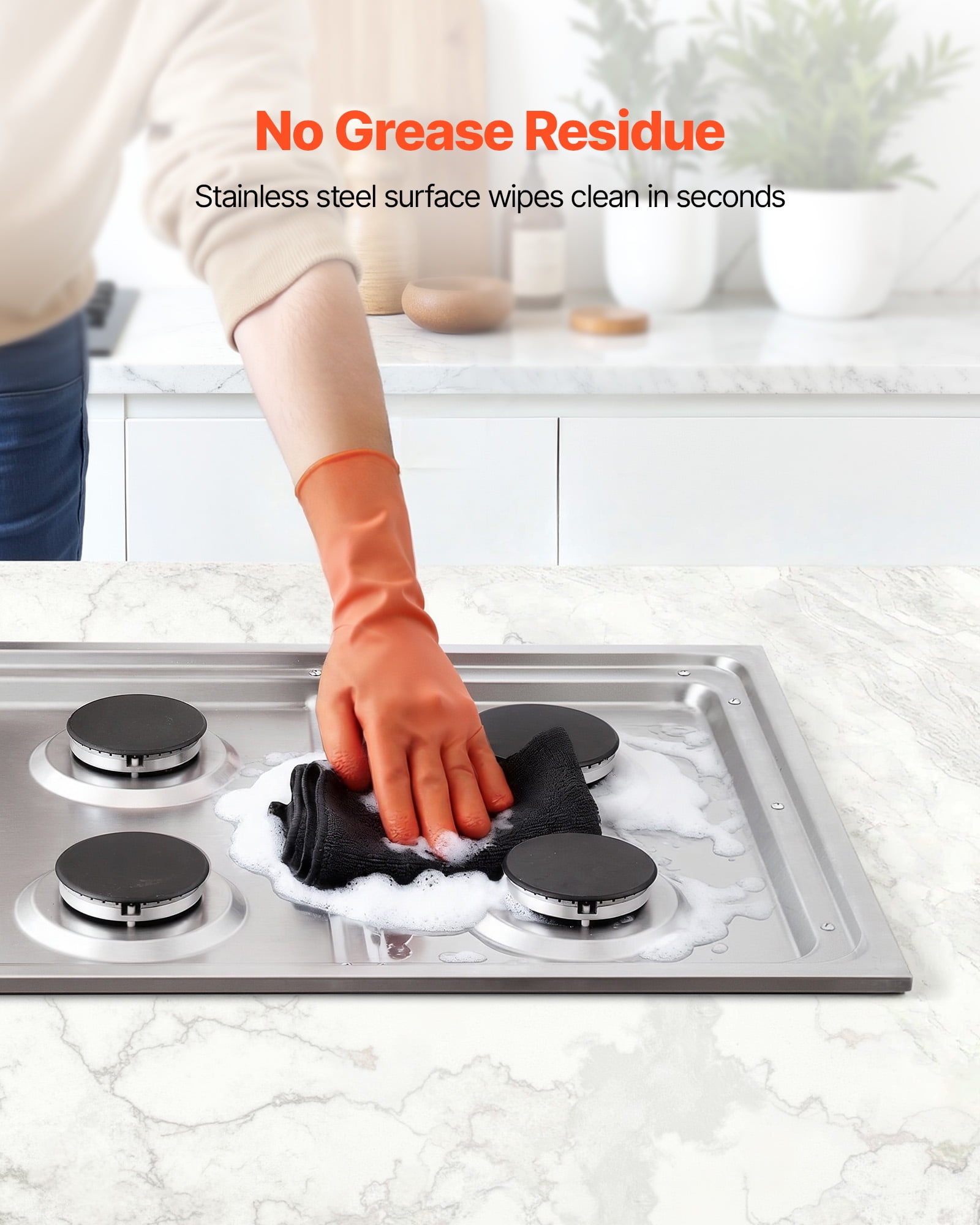 VEVOR Gas Cooktop, 30 inch 4 Burners Gas Stove Top, Max 48000BTU Built-in Stainless Steel Stove Top LPG/NG Convertible Dual Fuel Cooktop Stoves with Sealed Burner for Sear, Stew, Boil, Stir-Fry