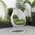 thumbnail image 2 of LeisureMod White Wicker Hanging Egg Chair with Stand and Cushion, Indoor Outdoor Swing for Patio, Bedroom, Garden (Dark Green), 2 of 10