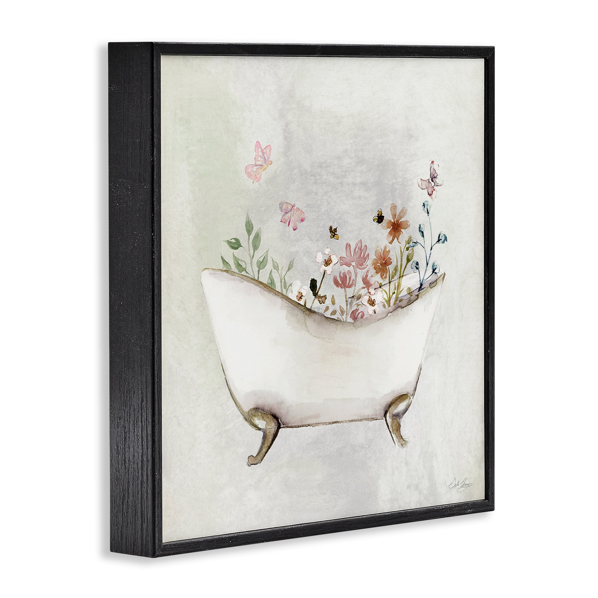 Stupell Industries Butterfly Floral Bath Typography Painting Black Framed Art Print Wall Art, 12 x 12