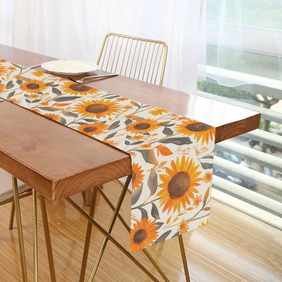 Yayeee Table Runner 70 inches Long Home Kitchen Dinning Party Decoration, Watercolor Sunflowers and Leaves