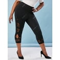 thumbnail image 2 of Leggings Cortos Talla Extra Panel Encaje Ahuecado Rosegal Leggings de talla grande, 2 of 5