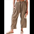 thumbnail image 2 of Pantalones Palazzo Harem Informales Holgados con Cordón para Mujer, para Verano, Playa, Viajes, Vacaciones, con Bolsillos. Caqui L, 2 of 6