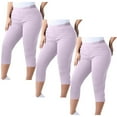 thumbnail image 2 of BiZtdJrK 3 Pack Womens Oversized Leggings Elastic Waist Solid Summer Capri Legging Lightweight Yoga Fitness Capris Pink XL, 2 of 8