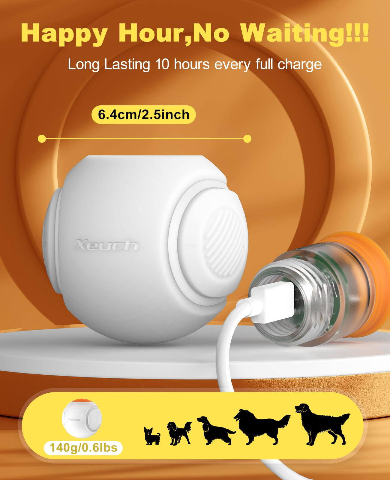 LED Light Up Dog Ball Toys, Rechargeable Bounce-Activated Durable Fetch Ball, Natural Rubber, 2.5 inches