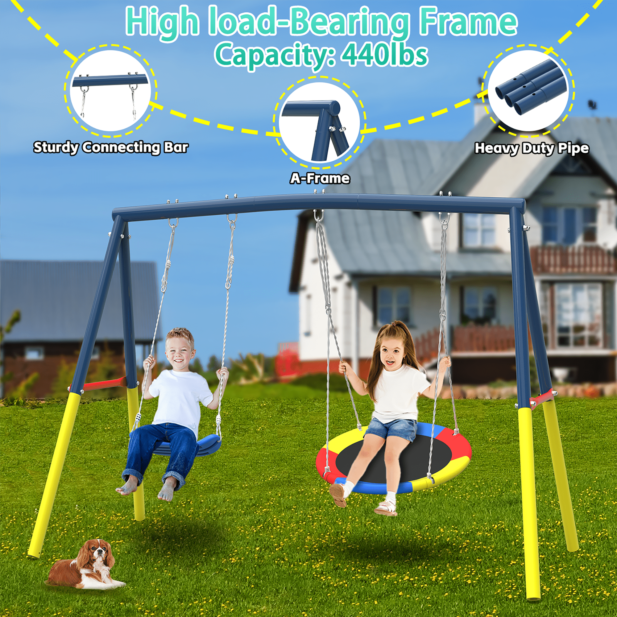 Mersco 10FT Heavy Duty Trampoline with Enclosure Net , Swing Set Outdoor Big Trampoline for Backyard, Kids Trampoline with Basketball Hoop, Birthday and Holiday Gifts for Kids,Green