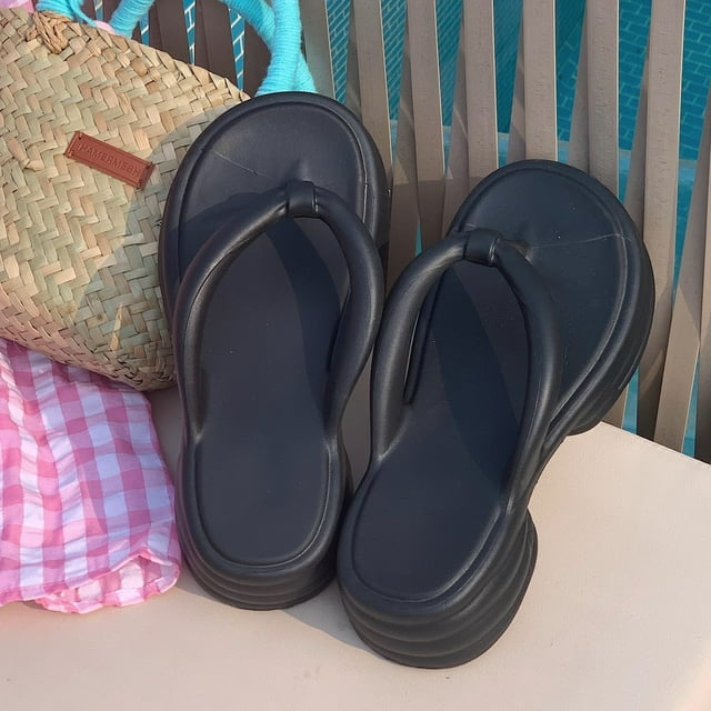 Chanclas de plataforma para mujer, zapatos de playa para vacaciones de verano, antideslizantes, ligeros, suaves, con tacones altos, zapatillas de nube para mujer