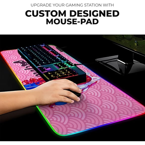 DreamController Custom Gaming Mouse Pad with RGB Glow Light 80x30cm | Non-Slip Mouse and Keyboard Pad with Rubber Base | LED Mousepad with 14 Lighting & 2 Brightness Mode for Gamers