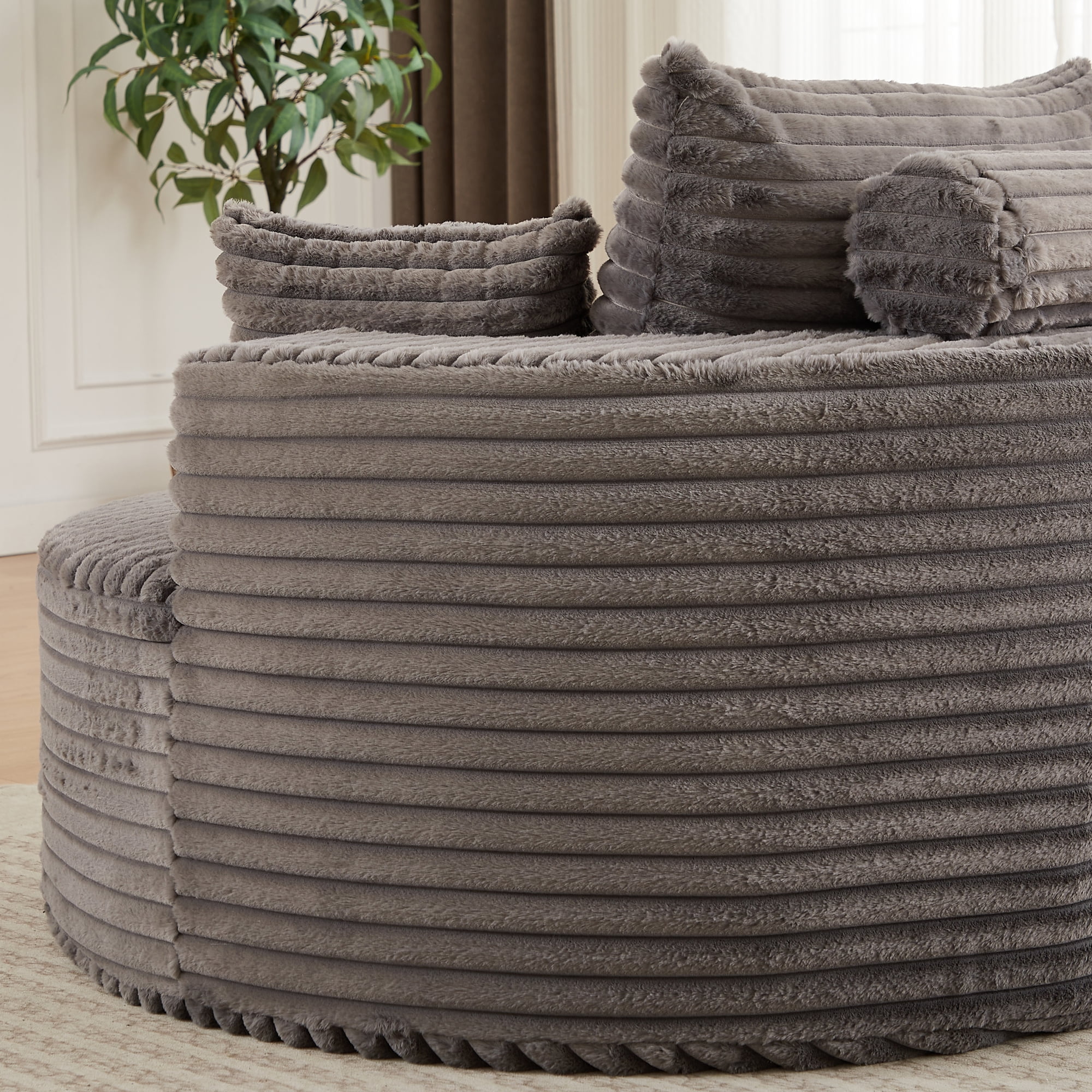 Leumius Oversized Round Chair Lounge Chaise Indoor,50" Upholstered Corduroy Deep Seat Single Cloud Sofa Chair, Fluffy Modern Large Circle Boneless Sleeper Sofa for Living Room, Bedroom,Gray