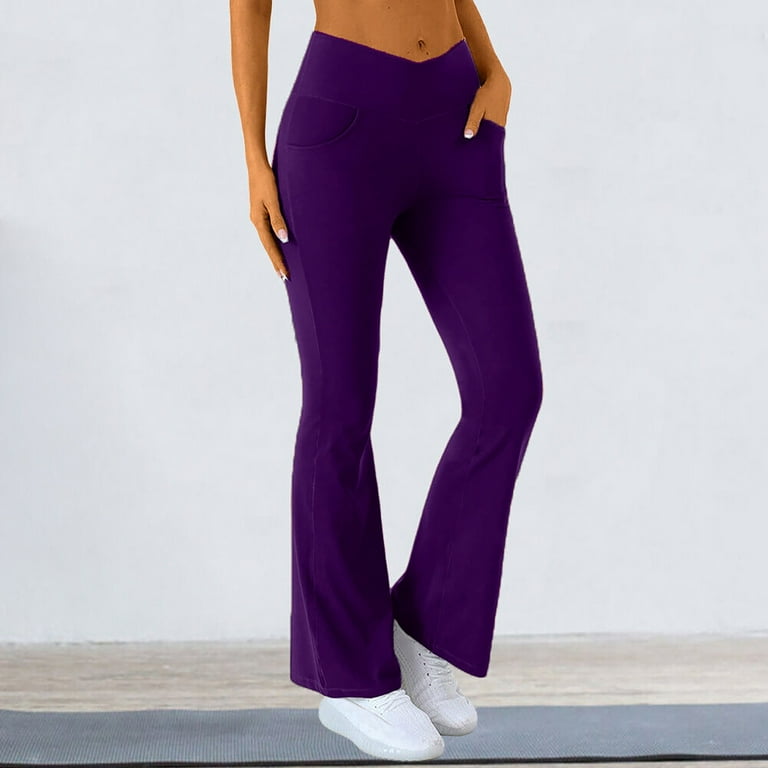Susanny Tall Flare Leggings for Women Crossover Yoga Pants High Waisted Tummy Control Comfy Bootcut Full Length Wide Leg Pants Purple M Walmart