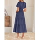 thumbnail image 4 of Vestido midi ZESICA, casual de verano, manga corta, cuello en V, azul marino, 4 of 9