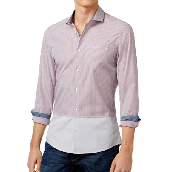 Michael Kors Men's Colorblocked Striped Cotton Shirt, Nantucket Red, XL