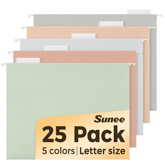 SUNEE 25 pack Pastel Colors Hanging File Folders with 1/5-cut Tabs
